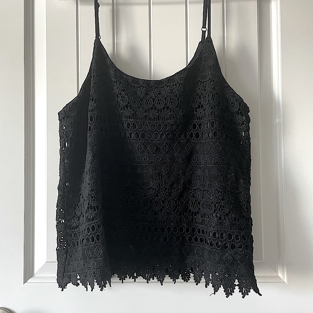Ambiance Black Spaghetti Straps Lace Top - L